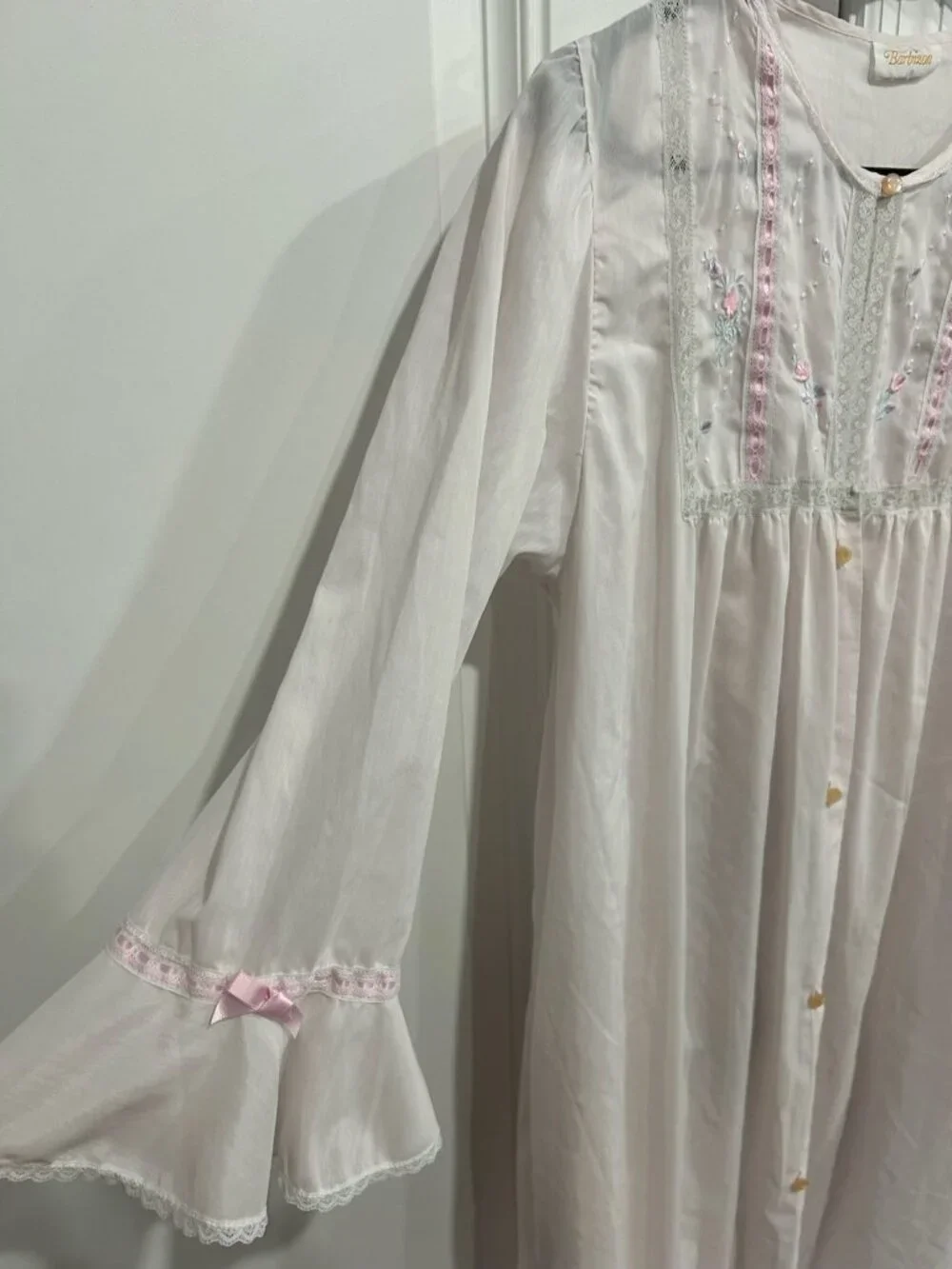 Barbizon Medium Vintage Pink Floral Nightgown Lace Cottagecore Coquette
